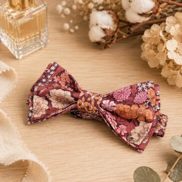Noeud papillon pour homme Liberty ciara fauve, brun, terracotta, mariage, made in France, fabriqué en Occitanie