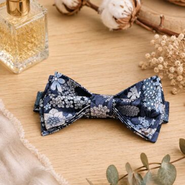 Noeud papillon pour homme Liberty ciara ciel etoilée, bleu marine et argent, mariage, made in France, fabriqué en Occitanie