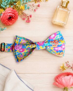 Noeud papillon pour homme Liberty calre riche, jaune moutarde et rose, mariage, made in France, fabriqué en Occitanie