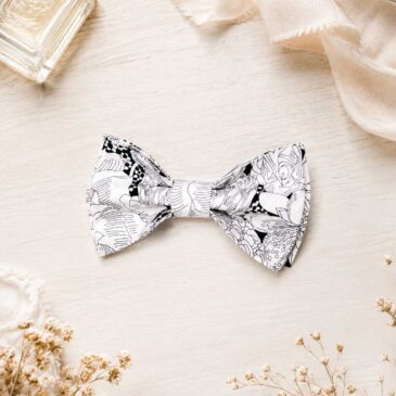 Noeud papillon pour homme Liberty english bloom, noir et blanc, mariage, made in France, fabriqué en Occitanie