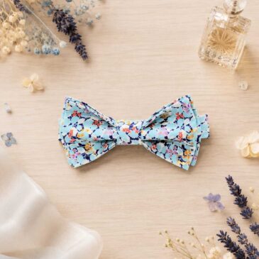 Noeud papillon pour homme Liberty hedgerow bleu mariage, made in France, fabriqué en Occitanie