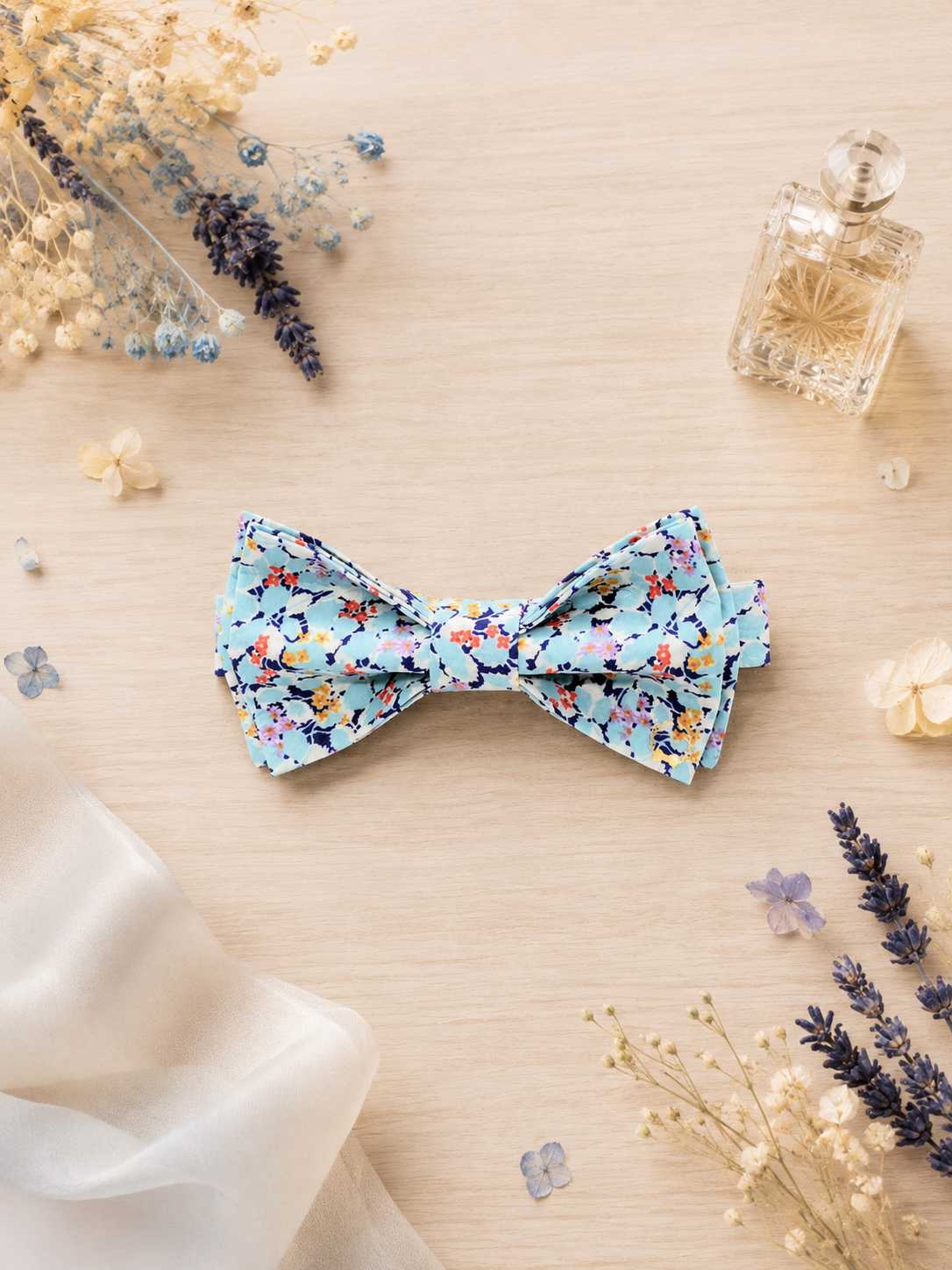 Noeud papillon pour homme Liberty hedgerow bleu mariage, made in France, fabriqué en Occitanie