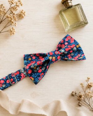 Noeud papillon pour homme Liberty wiltshire nausicaa, bleu marine et rouge,mariage, made in France, , fabriqué en Occitanie