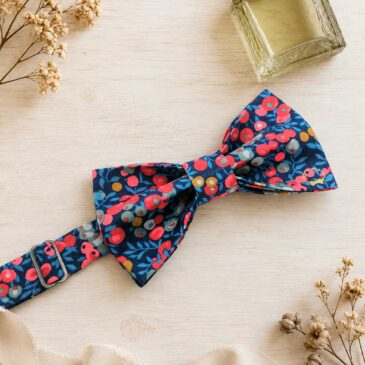 Noeud papillon pour homme Liberty wiltshire nausicaa, bleu marine et rouge,mariage, made in France, , fabriqué en Occitanie