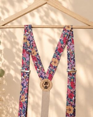 Noeud papillon et bretelles pour homme Liberty meadow song dusk, violet, mariage, made in France, fabriqué en Occitanie