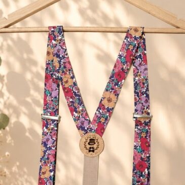 Noeud papillon et bretelles pour homme Liberty meadow song dusk, violet, mariage, made in France, fabriqué en Occitanie