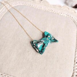 Collier Nœud Papillon en Liberty Strawberry Thief Vert et Or