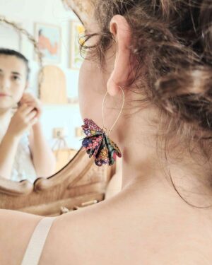Boucles d'oreilles Pompon en Liberty Ciara Rouille
