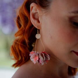 Boucles d&rsquo;oreilles Gouttes en Madeleine Rose Antique et Fluo