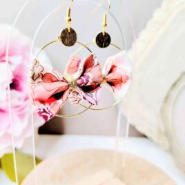 Boucles d&rsquo;oreilles créoles en Liberty Madeleine Rose Antique et Fluo