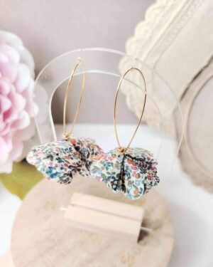 Boucles d'oreilles Pompon en Liberty Katie and Millie Bistre