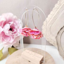 Boucles d&rsquo;oreilles Pompon en Liberty Margaret Annie Hibiscus Fluo