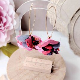 Boucles d&rsquo;oreilles Pompon en Liberty Peony Parade Corail