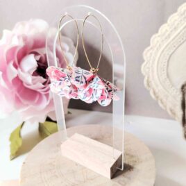 Boucles d&rsquo;oreilles Pompon en Liberty Wiltshire Pois de Senteur