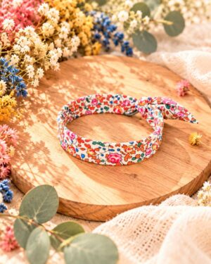 Mademoisellle Pap' et Cie Mariage, bijoux, bracelet femme, mariée, demoiselles d'honneur, invités, bracelet jonc fin en Liberty of London eloise grenadine orange