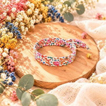 Mademoisellle Pap' et Cie Mariage, bijoux, bracelet femme, mariée, demoiselles d'honneur, invités, bracelet jonc fin en Liberty of London eloise grenadine orange