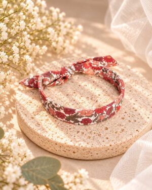 Mademoisellle Pap' et Cie Mariage, bijoux, bracelet femme, mariée, demoiselles d'honneur, invités, bracelet jonc fin en Liberty of London poppy forest noisette