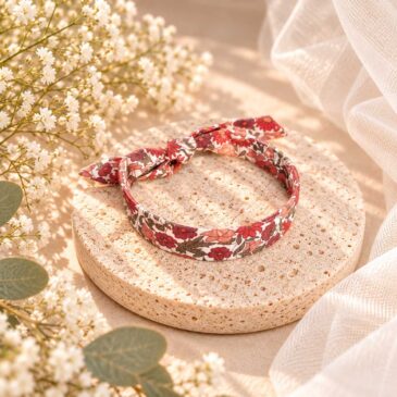 Mademoisellle Pap' et Cie Mariage, bijoux, bracelet femme, mariée, demoiselles d'honneur, invités, bracelet jonc fin en Liberty of London poppy forest noisette