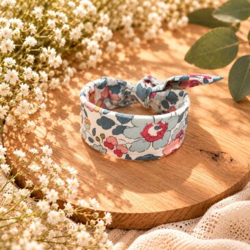 Mademoisellle Pap' et Cie Mariage, bijoux, bracelet femme, mariée, demoiselles d'honneur, invités, bracelet jonc large en Liberty of London betsy porcelaine