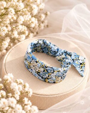 Mademoisellle Pap' et Cie Mariage, bijoux, bracelet femme, mariée, demoiselles d'honneur, invités, bracelet jonc large en Liberty of London chive bleu