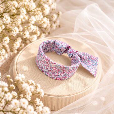 Mademoisellle Pap' et Cie Mariage, bijoux, bracelet femme, mariée, demoiselles d'honneur, invités, bracelet jonc large en Liberty of London katie and millie pink, rose