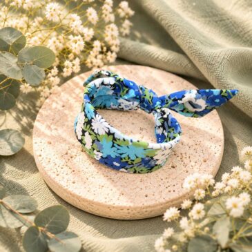 Mademoisellle Pap' et Cie Mariage, bijoux, bracelet femme, mariée, demoiselles d'honneur, invités, bracelet jonc large en Liberty of London thorpe lime bleu vert