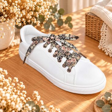 lacets baskets, converses, sneakers, docs mariage made in france en liberty of london chive vintage noir et greige