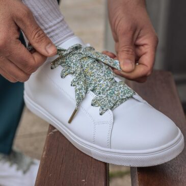 lacets baskets, converses, sneakers, docs mariage made in france en liberty of london katie and millie mint, vert sauge
