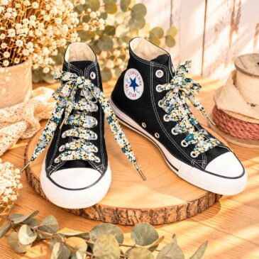 lacets baskets, converses, sneakers, docs mariage made in france en liberty of london libby bleu