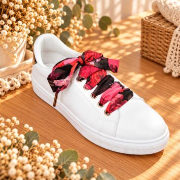 lacets baskets, converses, sneakers, docs mariage made in france en liberty of london myrtle and Mary fusion, brun et rose