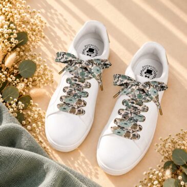 lacets baskets, converses, sneakers, docs mariage made in france en liberty of london poppy and daisy vert feuillage sauge