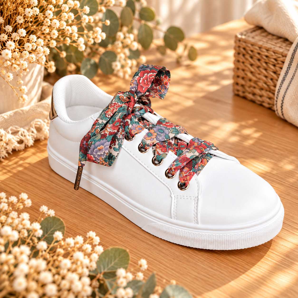 lacets baskets, converses, sneakers, docs mariage made in france en liberty of london vintage bleu et rouge
