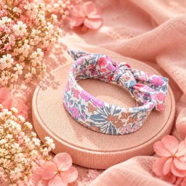 Mademoisellle Pap' et Cie Mariage, bijoux, bracelet femme, mariée, demoiselles d'honneur, invités, bracelet noeud jonc large en Liberty of London sweet may pink, rose romantique
