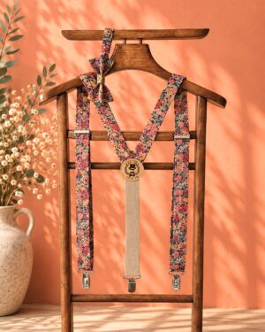 Noeud papillon et bretelles pour homme Liberty ciara rouille brun terracotta, mariage, made in France, fabriqué en Occitanie