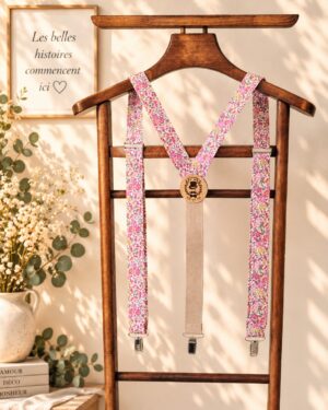 bretelles pour homme Liberty emma and georgina hibiscus rose, mariage, made in France, fabriqué en Occitanie