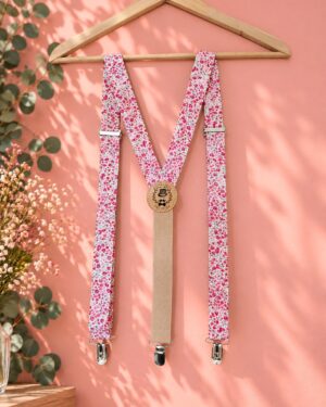 bretelles pour homme Liberty phoebe rose, mariage, made in France, fabriqué en Occitanie