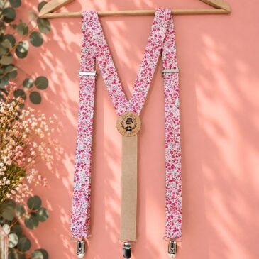 bretelles pour homme Liberty phoebe rose, mariage, made in France, fabriqué en Occitanie