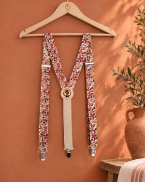 bretelles pour homme Liberty poppy and daisy forest noisette, mariage, made in France, fabriqué en Occitanie