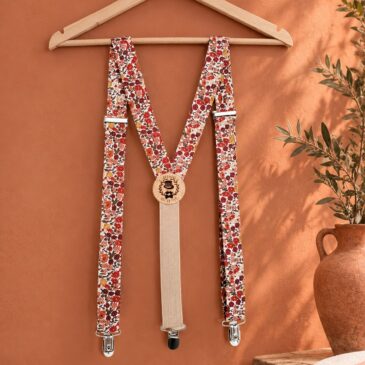 bretelles pour homme Liberty poppy and daisy forest noisette, mariage, made in France, fabriqué en Occitanie