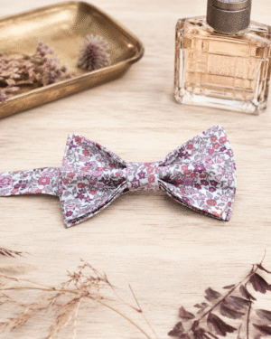 Noeud papillon pour homme Liberty Ava Spring, rose et brun, mariage, made in France, fabriqué en Occitanie