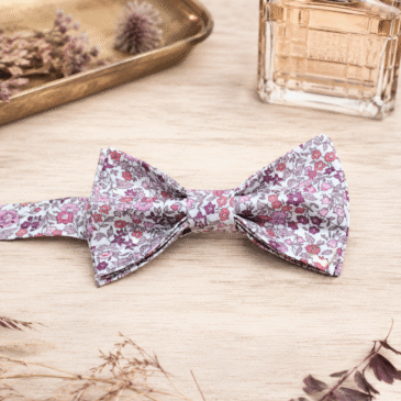 Noeud papillon pour homme Liberty Ava Spring, rose et brun, mariage, made in France, fabriqué en Occitanie