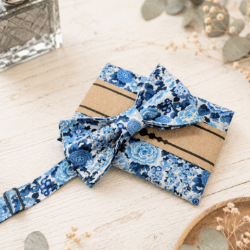 Noeud papillon pour homme Liberty Elysian Day Bleu, mariage, made in France, fabriqué en Occitanie