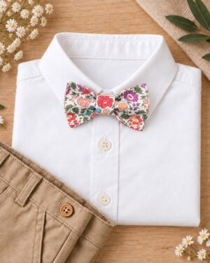 noeud papillon enfant mariage baptême, anniversaire, communion en liberty d'anjo summer, bleu, rouge et violet