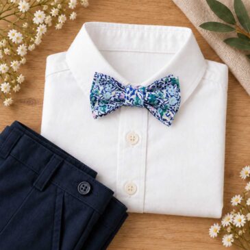 noeud papillon enfant mariage baptême, anniversaire, communion en liberty fitzgerald hortensia, bleu vert