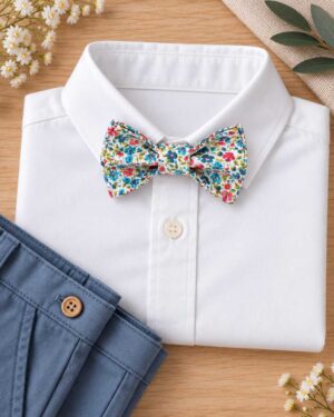 noeud papillon enfant mariage baptême, anniversaire, communion en liberty hannah rose, vert et rouge