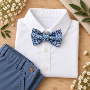 noeud papillon enfant mariage baptême, anniversaire, communion en liberty pepper bleu