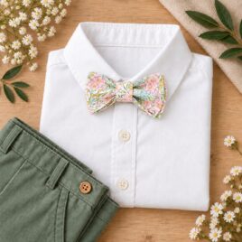 noeud papillon enfant mariage baptême, anniversaire, communion en liberty swirling petal pastel, rose pale et vert sauge
