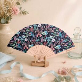 Éventail bois en Liberty purley meadow marine pour mariage, la mariée, demoiselle d'honneurs, invités