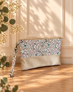 pochette à main mariée, demoiselle d'honneur, invité mariage Liberty empress pink, rose vintage, mariage, made in France, fabriqué en Occitanie
