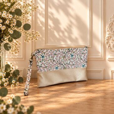 pochette à main mariée, demoiselle d'honneur, invité mariage Liberty empress pink, rose vintage, mariage, made in France, fabriqué en Occitanie